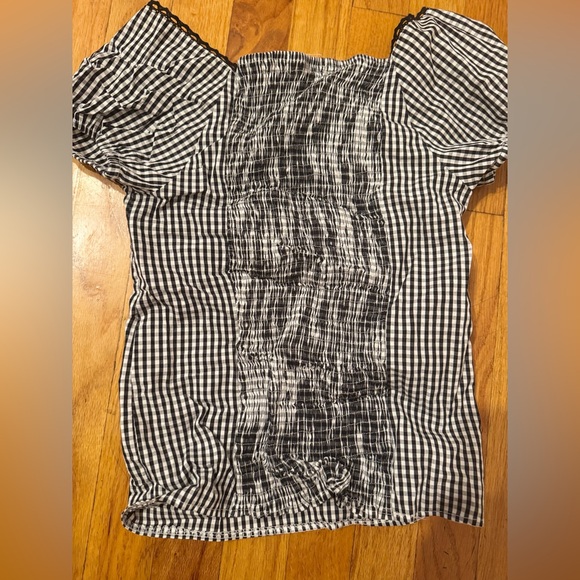 Black and White Smocked Puff Sleeve Blouse from Korean pop up store - Picture 2 of 3